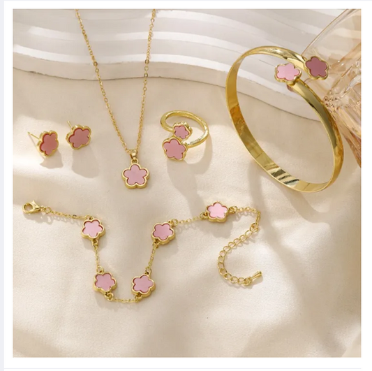 Fashion Alloy Jewelry Set Plum Blossom Five Leaf Flower Earing Jewelry Accessory Girls Bracelet Necklace