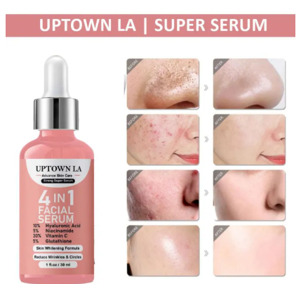 UPTOWN LA 4IN1 Super Skin Glowing Serum | 5% Niacinamide, 30% Vitamin C 10%, Vitamin E 10% & HA | 30 ml